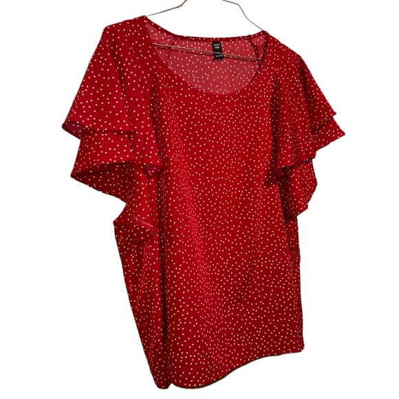 Women’s SHEIN Candy Apple Red Short Sleeve Blouse With Small White Dots. Size 3X - Picture 3 of 6